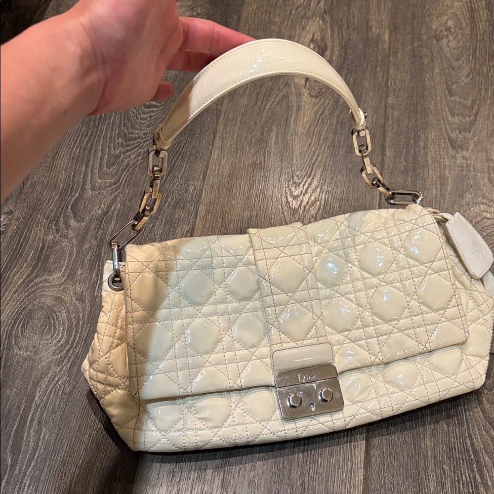 Dior Cream Patent Quilted Shoulder Bag - Picture 2 of 12